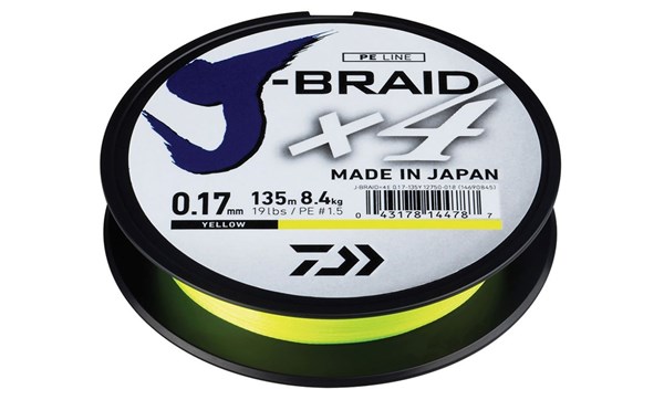 Bild på Daiwa J-Braid X4 135m Gul, Flätlina 0,10mm